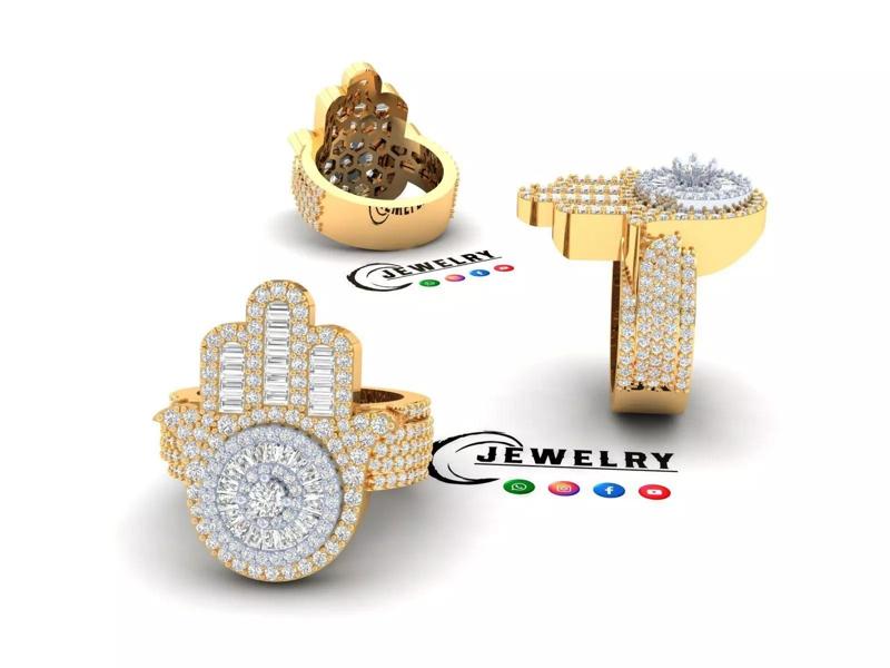 Custom Hamsa Hand Diamond Ring- Hamsa Hand Ring