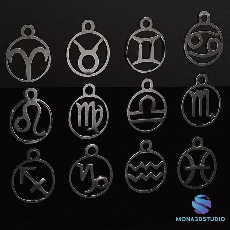 Zodiac Signs Pendant -  Set 3D Printable  Two Versions Included