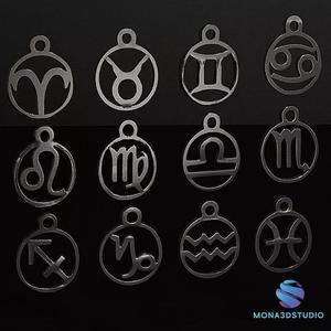 Zodiac Signs Pendant -  Set 3D Printable  Two Versions Included