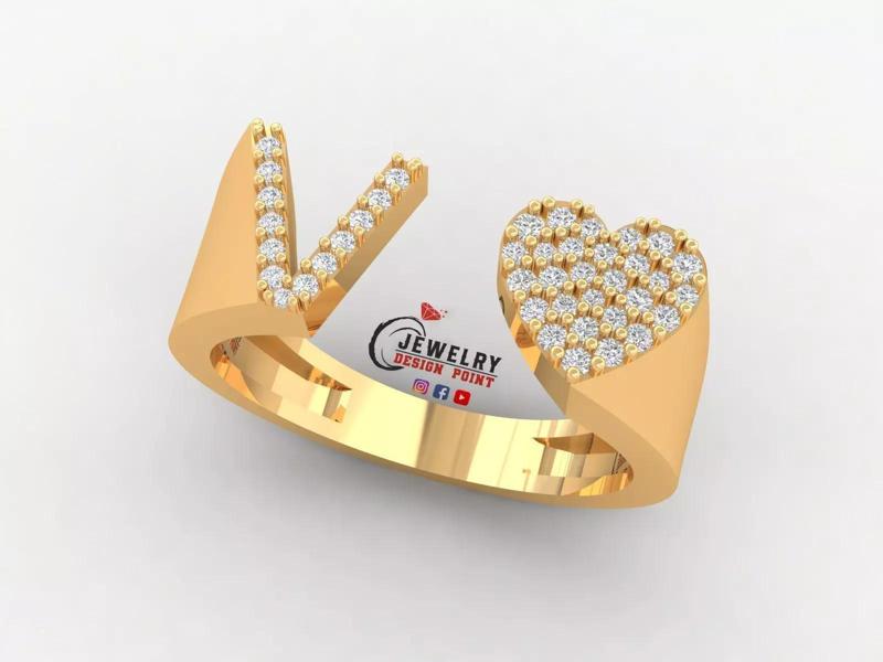 Custom Alphabet Heart Diamond Ring  AtoZ Love Ring Letters Ring