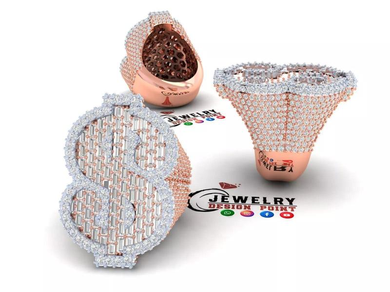 Custom Dollar Sign Ring - Money Sign Diamond Ring