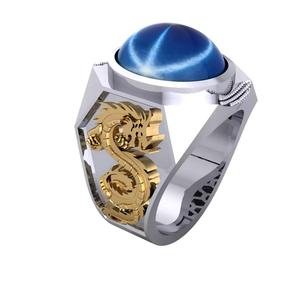 RING MAN- DARGON-SAPPHERE BLUE STAR 15-12 MM