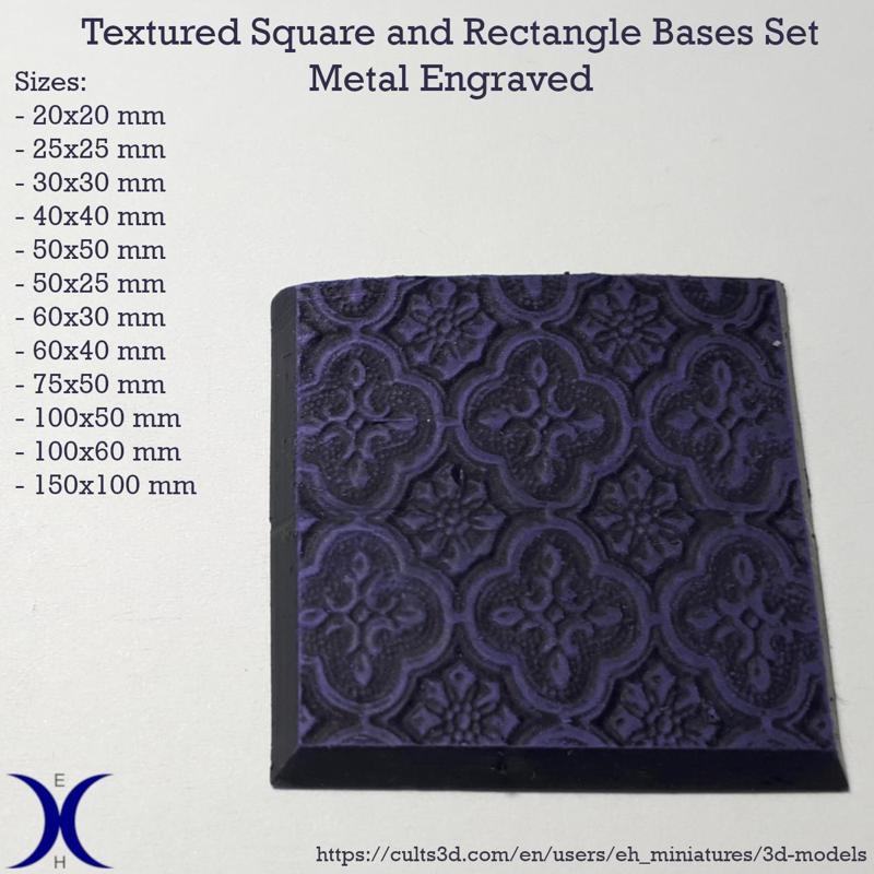 Square and Rectangle Bases Set – Metal Engraved Texture (20–150mm) | Perfect for Tabletop Wargames & RPG's