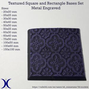 Square and Rectangle Bases Set – Metal Engraved Texture (20–150mm) | Perfect for Tabletop Wargames & RPG's
