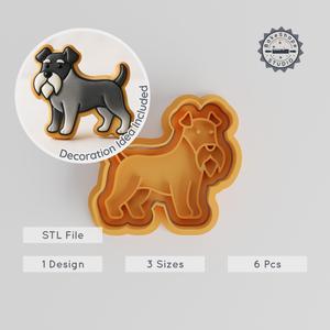 Miniature Schnauzer Cookie Cutter & Stamp Set, Perfect for Cookies & Fondant, S/M/L, Dog Pet Breed Design, 6-Piece Collection