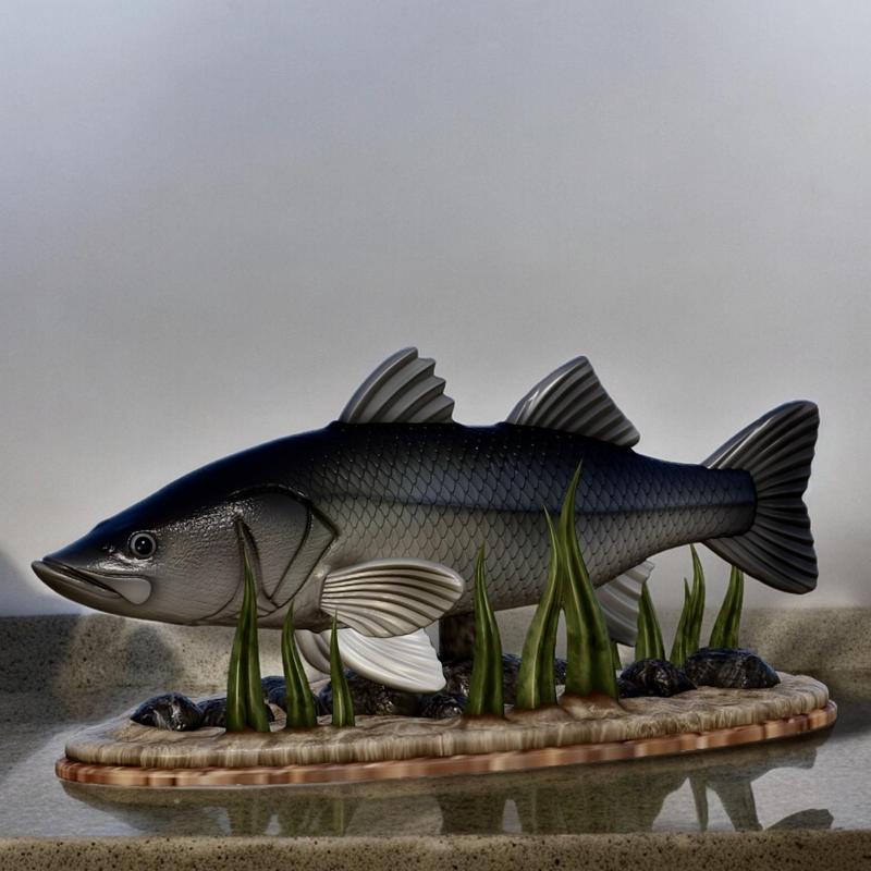 fish black snook / robalo / Centropomus nigrescens statue underwater detailed texture for 3d printing