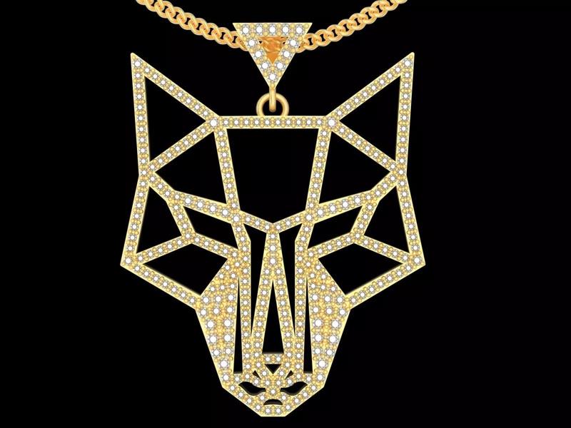 Wolf pendant  gold printable jewelry 3D model