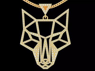Wolf pendant  gold printable jewelry 3D model