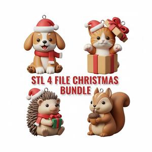 Cute Christmas Animal Ornaments STL Bundle |Christmas Gift 3D Files for Holiday Decor | Dog, Cat, Hedgehog, & Winter Decoration,Gnome Stl