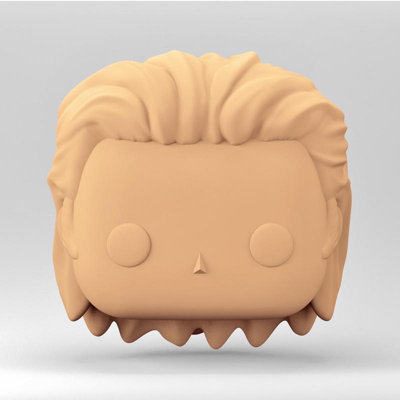A male head in a Funko POP style. A slicked back hairstyle medium length. MH_9-4