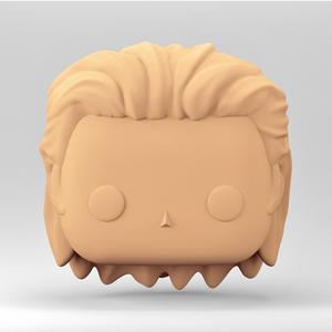 A male head in a Funko POP style. A slicked back hairstyle medium length. MH_9-4