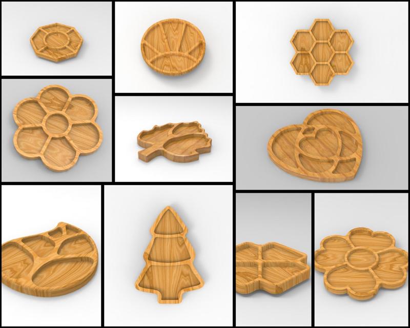 Serving Tray Pack, Cnc Cut 3D Model File For CNC Router Engraver, Plate Carving Machine, Relief, serving tray Artcam, Aspire, VCarve, Cutt3D