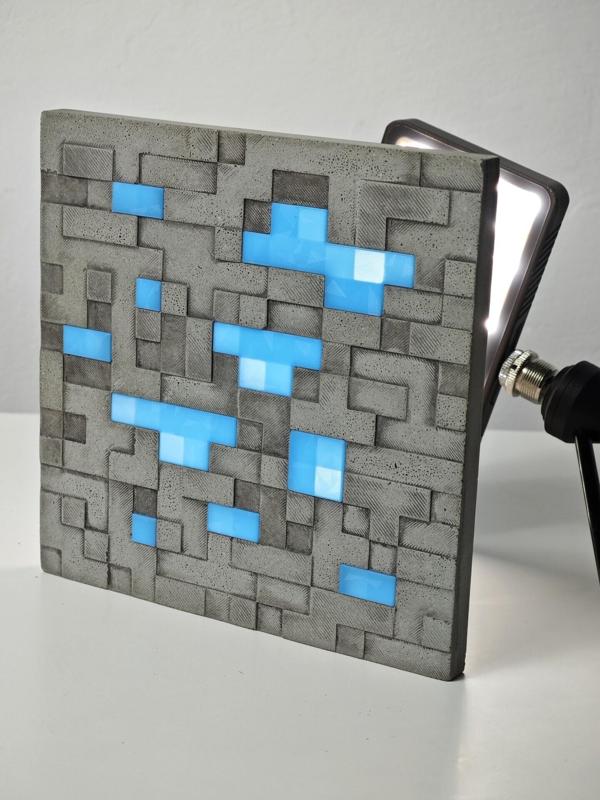 Minecraft Diamond Ore 3D-Printed + PLA mold for Concrete. Realistic diamond Ore made of cement. Minecraft Inspired Gift