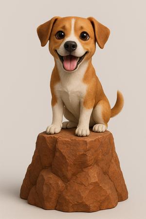 Happy Dog Figurine on Rock – 3D Render