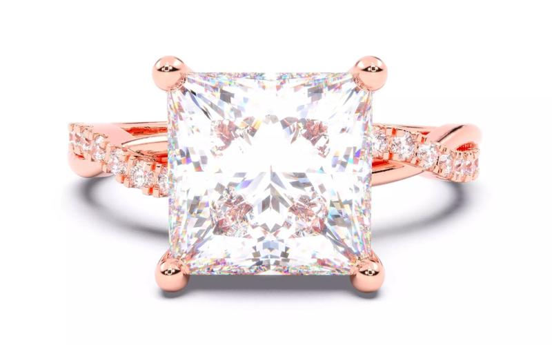 Princess Diamond Pave Setting Solitaire Ring