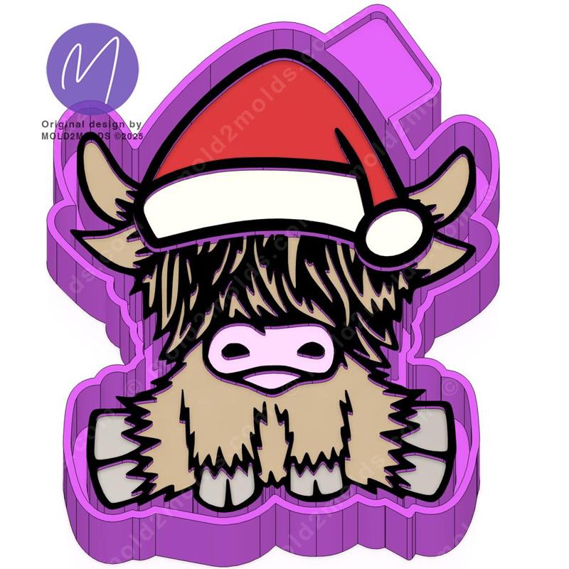 Santa Highland Cow Freshie STL Mold Housing