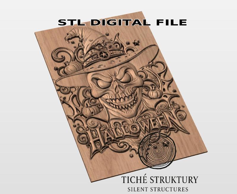 Halloween Skull with Witch Hat – Ornamental Gothic Relief – 3D STL Model