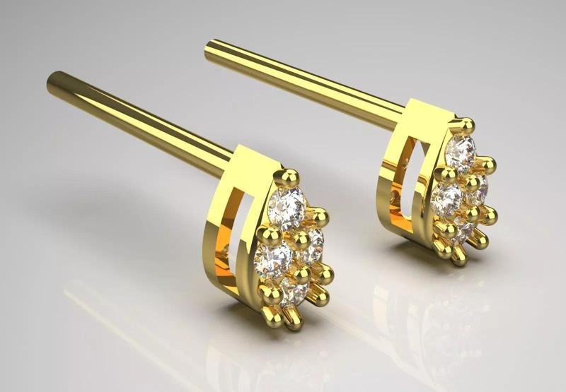 Gold Diamond Cluster Stud stl Earrings Model je0114
