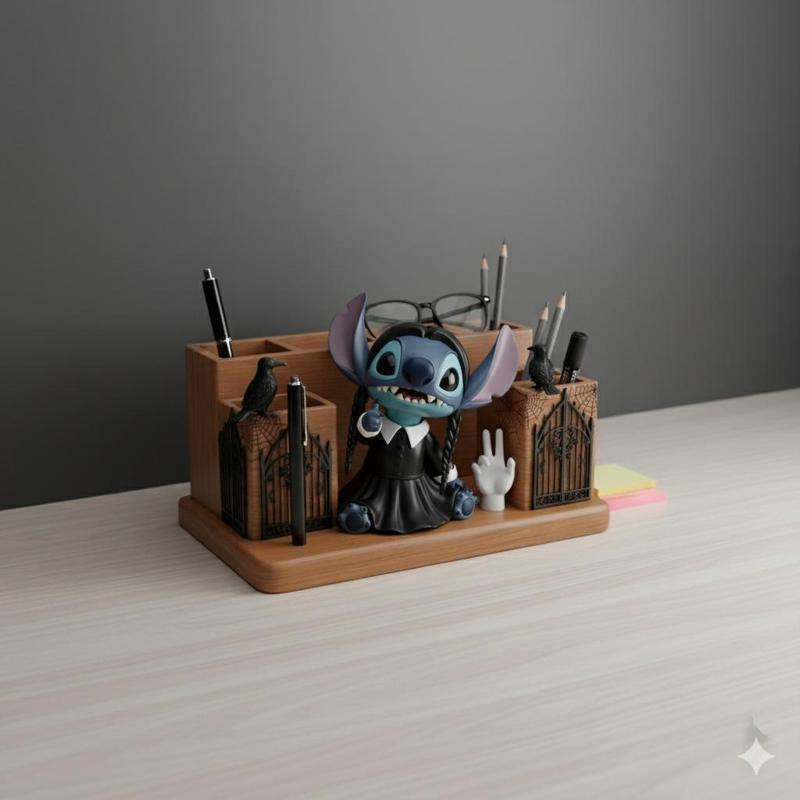 🖤 Stitch & Wednesday Desk Organizer - Gothic Style 🕸️