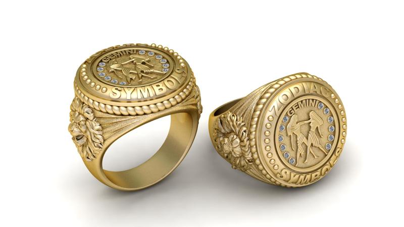 3D Printable Gemini Zodiac Symbol Signet Ring