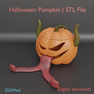 Halloween Pumpkin with Tongue Phone Stand | Jack O'Lantern with Lid | STL File for 3D Printing | Spooky Halloween Decor Digital Model