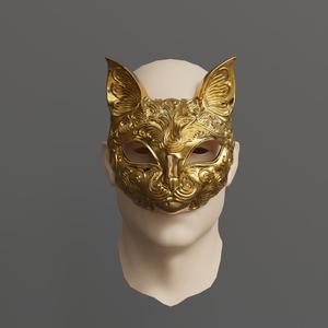 Ornamental Cat Mask 3D for Carnival/Cosplay | Gold Filigree STL Model