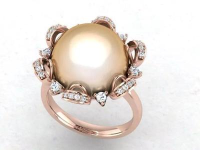 Model of a Pearl and Diamond Women Ring