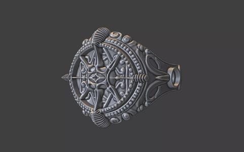 ornate silver compas pirate signet ring with gemstones