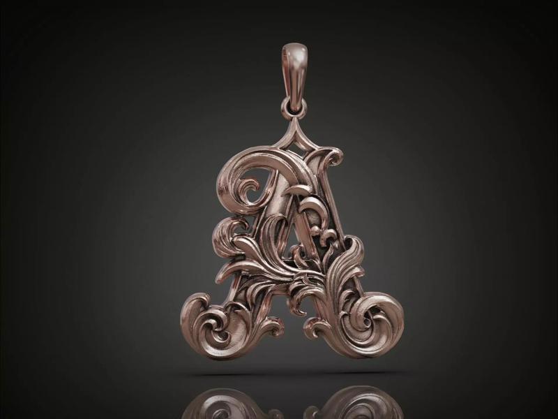 Ornate Letter A Pendant  Decorative Alphabet Jewelry Element