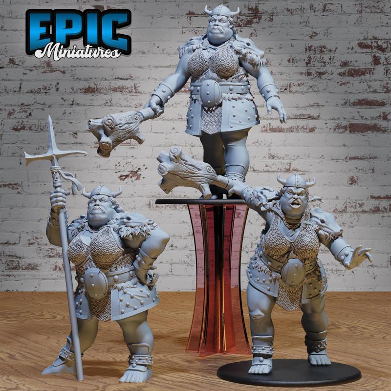 Hill Giantess Set ‧ DnD Miniature ‧ Tabletop Miniatures ‧ Gaming Monster ‧ 3D Model ‧ RPG ‧ DnDminis ‧ STL FILE