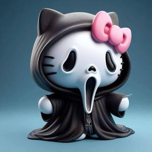 Hello Kitty Ghostface - Cute Chibi Horror Sculpture
