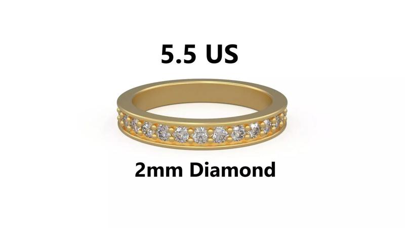 Model 1211 Eternity Diamond Band Ring 5 and half US Size 2mm Dia