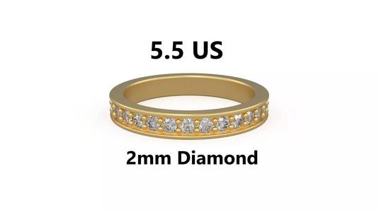 Model 1211 Eternity Diamond Band Ring 5 and half US Size 2mm Dia