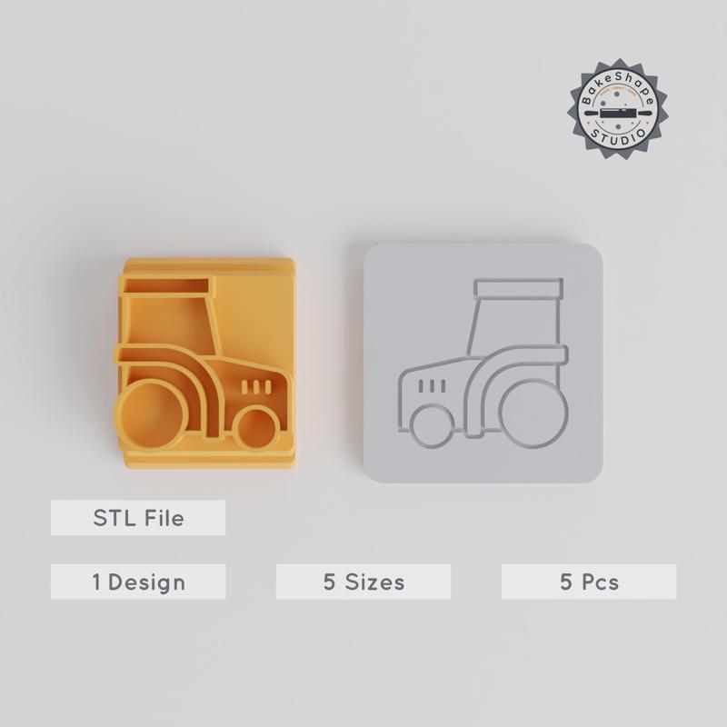 Tractor Stamp Tile Set, 5 Sizes, Farm Vehicle Motif, Perfect for Clay, Cookies & Fondant, Thanksgiving, Rural Celebration