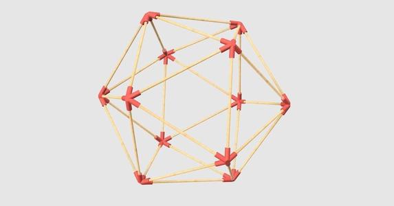 Geometry: Icosahedron corner connectors for wooden skewers