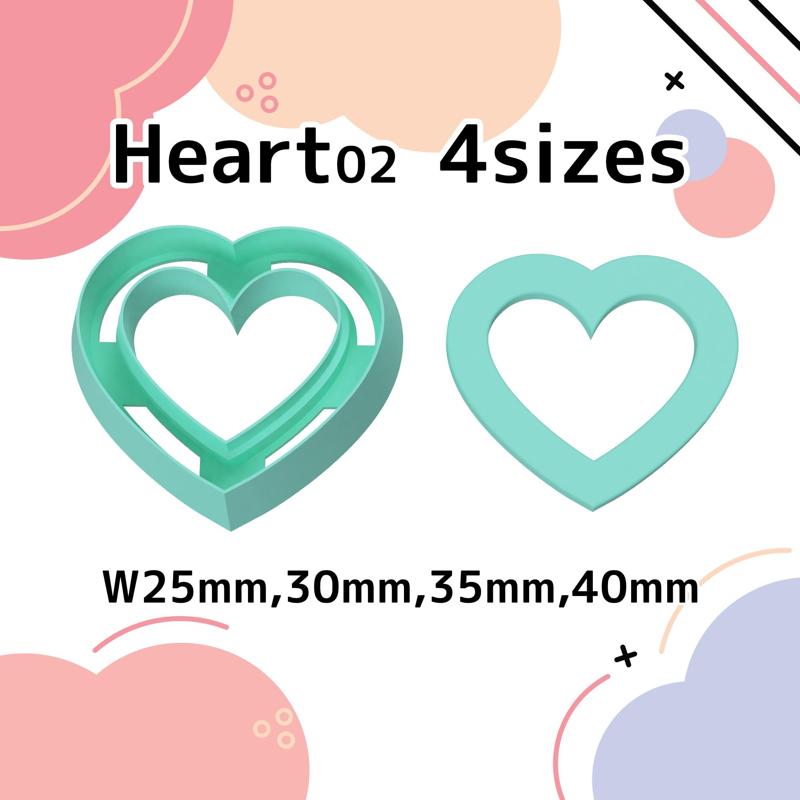 Heart02＊ 4 Polymer Clay Cutters＊Cookie Cutters＊Sugar Craft＊4 Sizes＊w25mm, 30mm, 35mm, 40mm