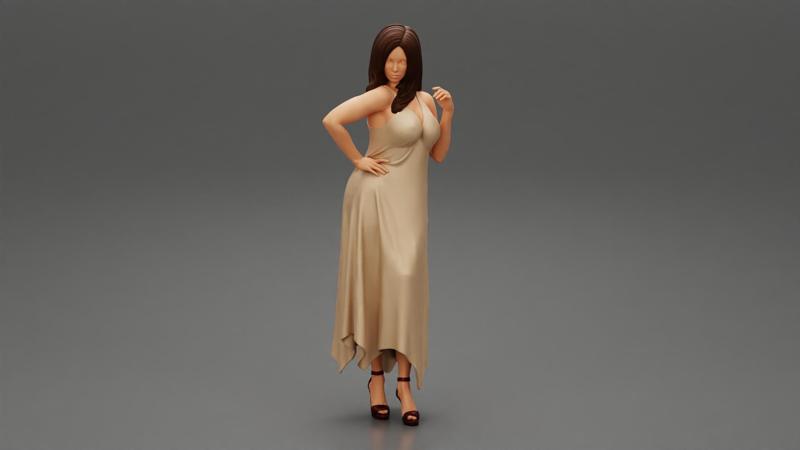 Young Woman wearing sleeve loose dress 3D print model