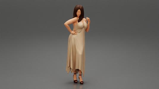 Young Woman wearing sleeve loose dress 3D print model