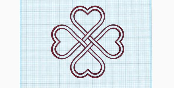 Love and Luck Symbol, intertwined hearts, Shamrocks, clover with four leaves, St. Patricks Day decoration