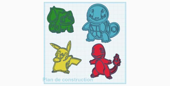 Pokémon cookie cutter, Pikachu, Salamèche, Bulbizarre, carapuce
