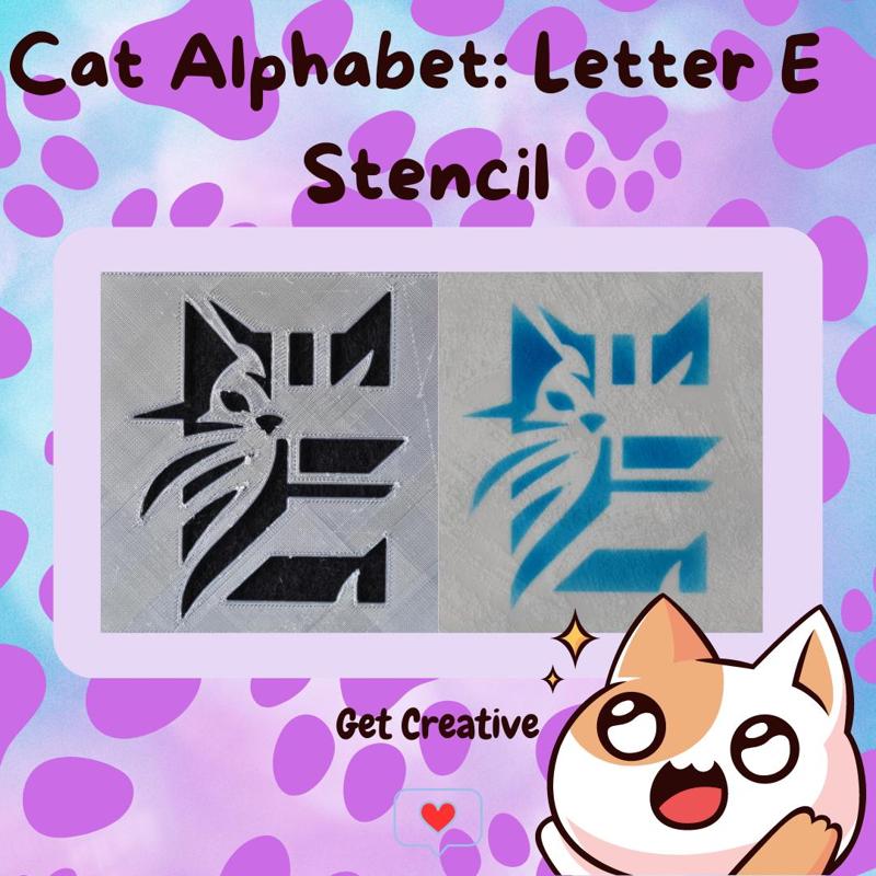 Cat Alphabet Letter E Stencil- STL & SVG Files