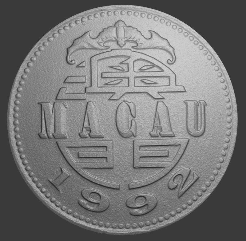 Macau, 1 Pataca, Reverse Side, 3D Scan