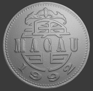Macau, 1 Pataca, Reverse Side, 3D Scan