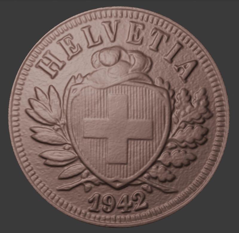 Switzerland, 2 Rappen, Reverse Side, 3D Scan