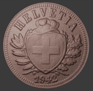 Switzerland, 2 Rappen, Reverse Side, 3D Scan