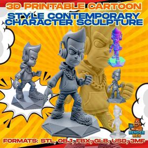 Rebellious Music Lover Character Figure Headphones Ripped Jeans and Hoodie 3D Printable Model