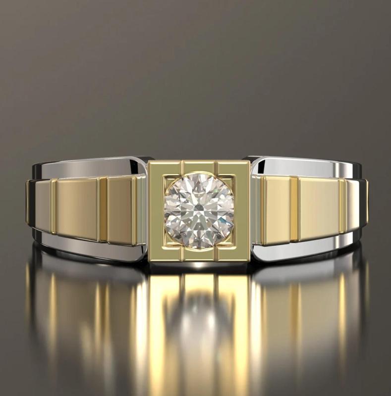 Gents Heavy Dual Tone Solitaire Engagement Ring
