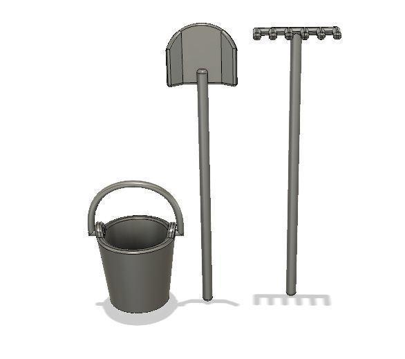 zen garden, shovel, bucket