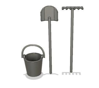 zen garden, shovel, bucket