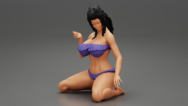 Girl On A Beach Sitting On Her Knees 3D Print Model